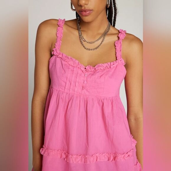 Floaty Kimchi Blue pink tunic Tiered babydoll top size L NWT - Picture 3 of 5
